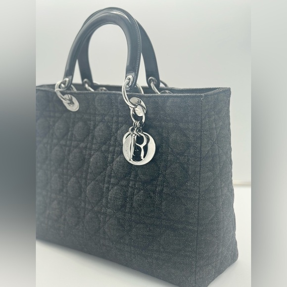 Lady Dior Denim Cannage Quilted Top Handle Bag Denim - Large Size - Picture 5 of 10